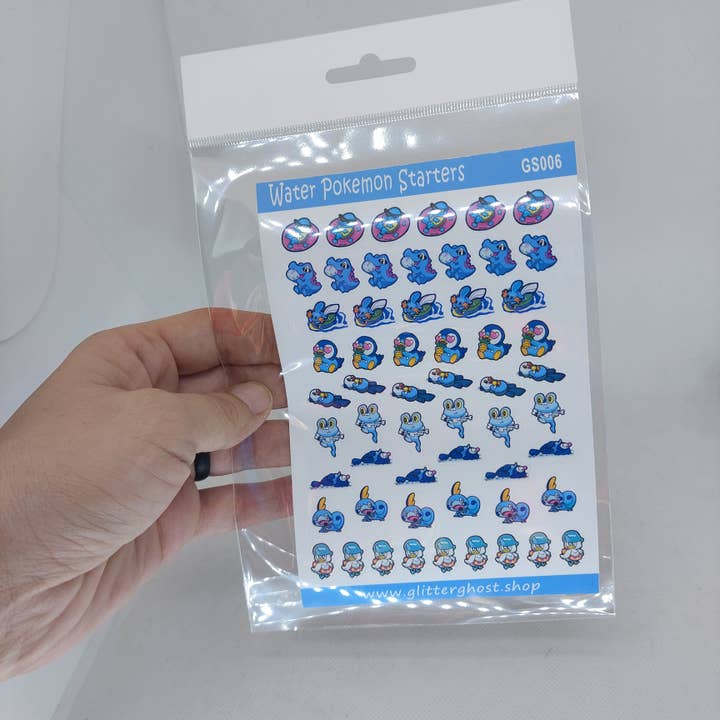 Feuille d'autocollants fanart de starters Pokémon Eau pour la vente par Glitter Ghost Clothing and Accessories