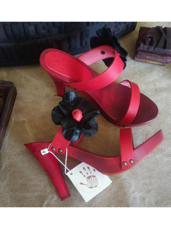 Mario Doni - Wholesale High Heels - Women's - Women's Clog in Vegetable-Tanned Leather, Wooden Clogs Heel #35