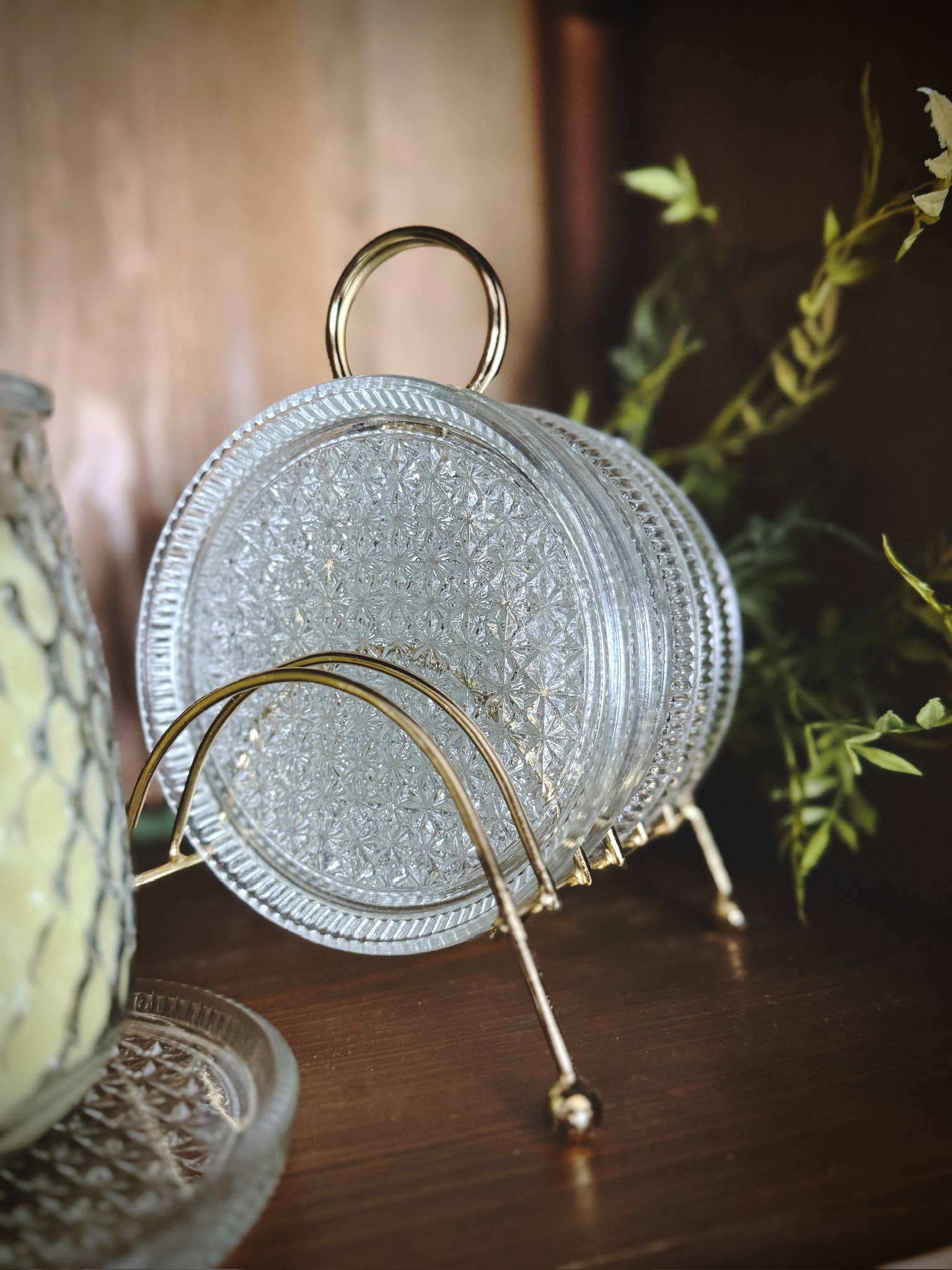 Made Market Co. - Vente Sous-verre - Ensemble de sous-verres en verre avec support en métal MCM1