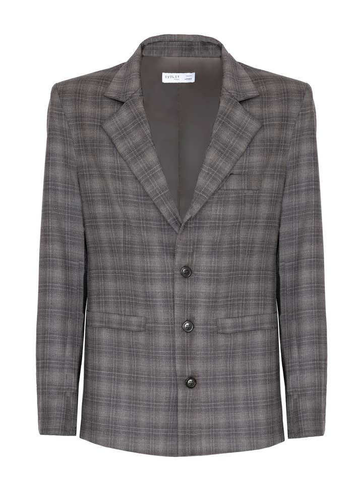 Grå rutig mönstrad slim blazer i ull för wholesale av Eyelet Milano