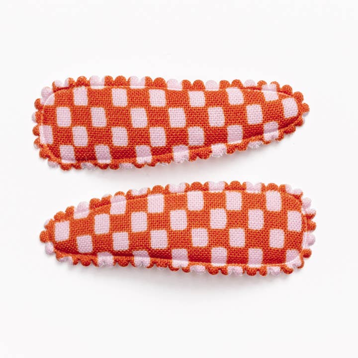 Amalfi Pink & Red Checkered Hair Clips for wholesale by Frankie & Claude
