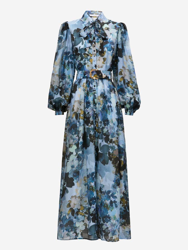 ROBE CHEMISE LONGUE - IMPRIMÉ FLORAL BLEU pour la vente par Sofia Irina