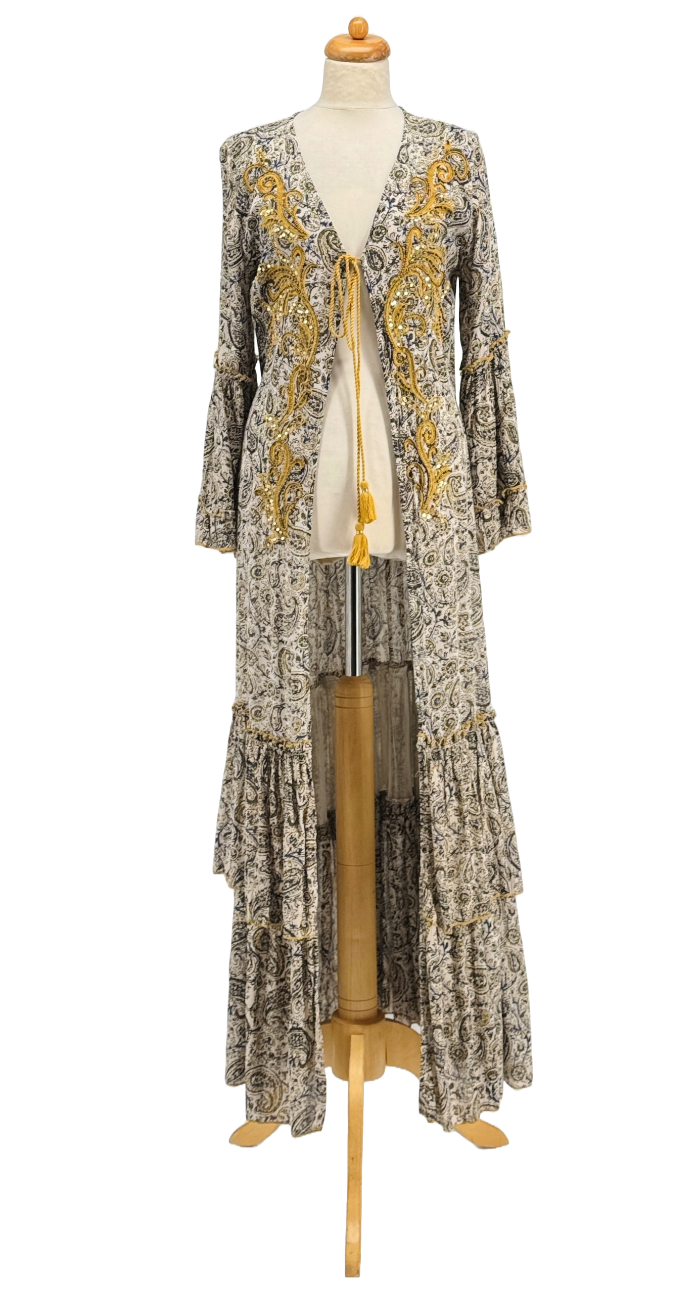  PETROL BLUE BEIGE PINK  HAND-EMBROIDERED PAISLEY PRINT KIMONO for wholesale on Faire6