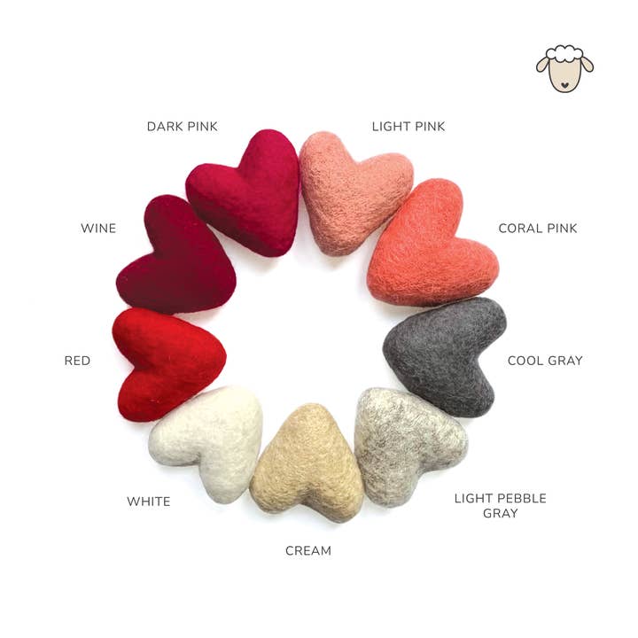Sheep Farm Felt - Wholesale Decorative Tabletop Object - Dark Pink Hearts- Set of 203