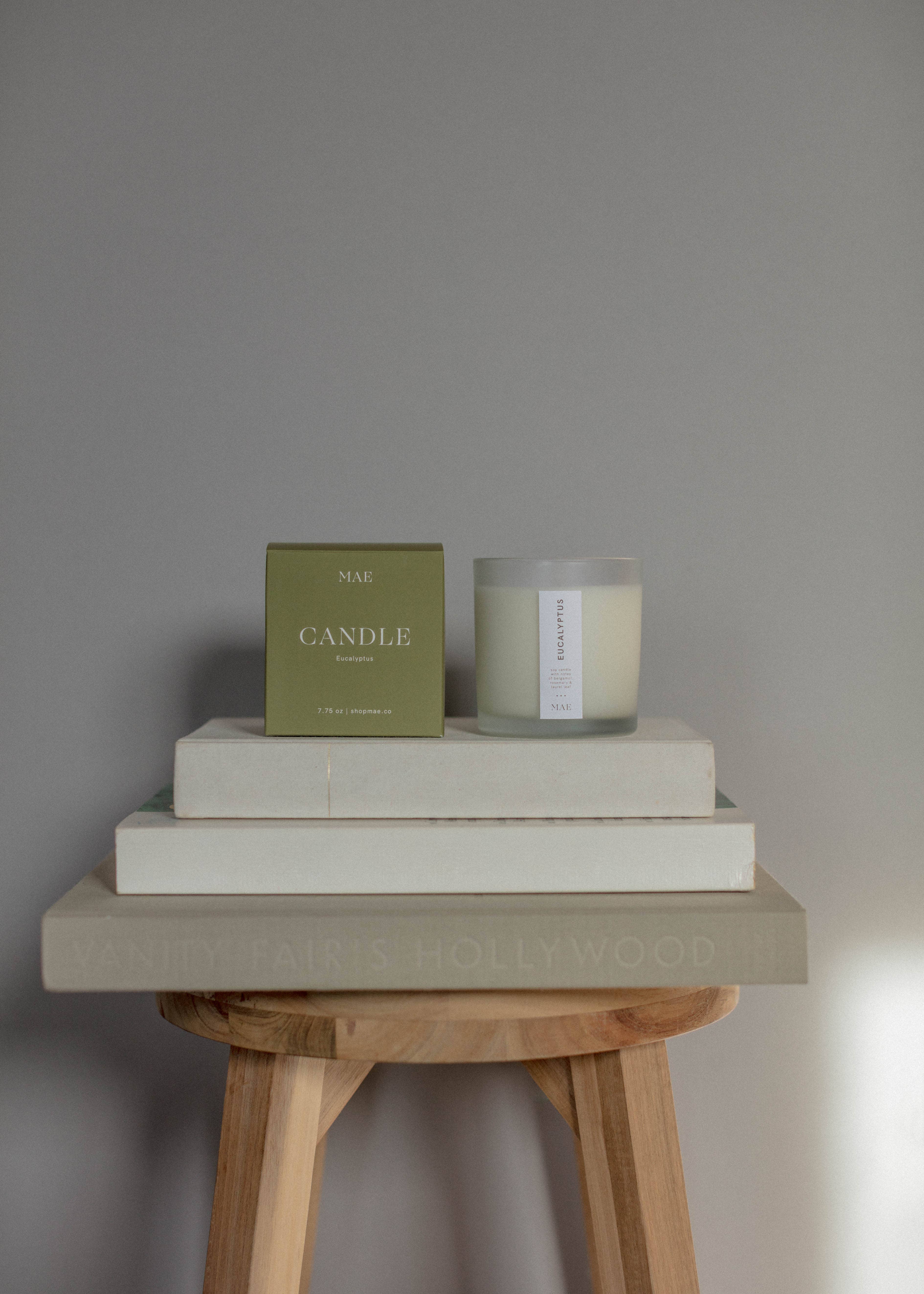 MAE - Wholesale Jar/Filled Candle - EUCALYPTUS CANDLE- 100% SOY AND ESSENTIAL OILS (HAND POURED)