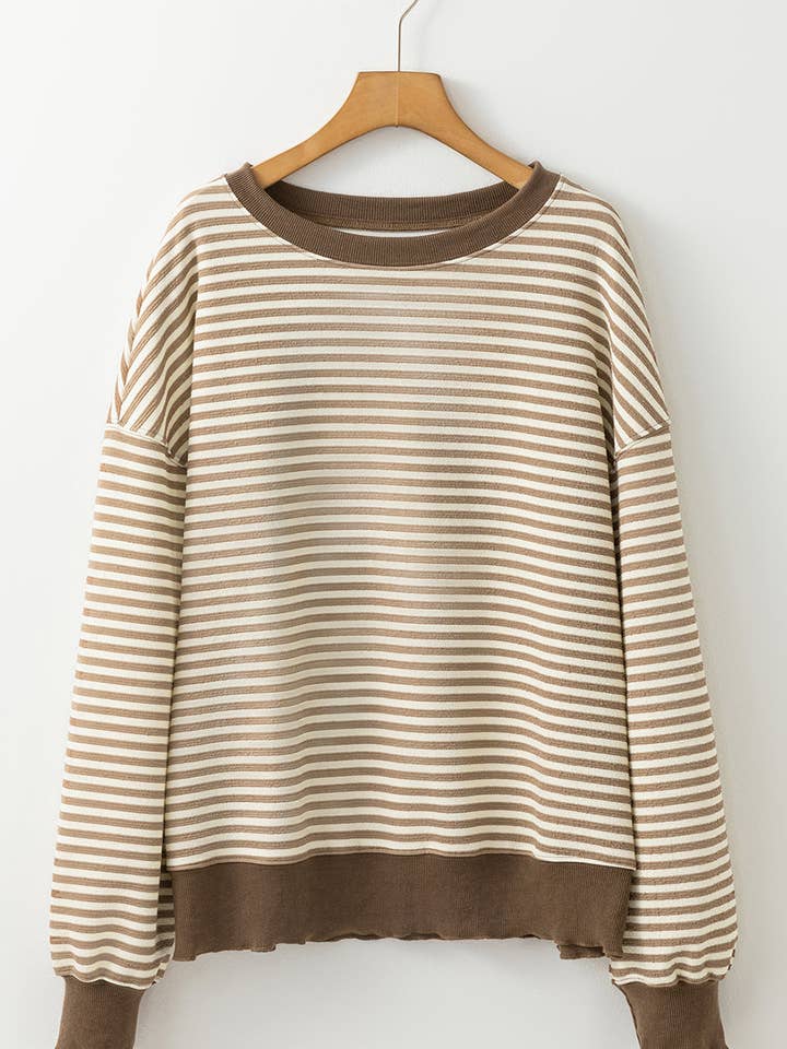 Threaded Pear - Wholesale Knit Top - Women's - Angie Stripe Loose Drop Shoulder Long Sleeve Top10