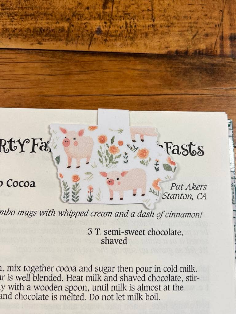 Iowa Paper Farm - Wholesale Bookmark - Iowa shaped pigs and flowers magnetic bookmark2