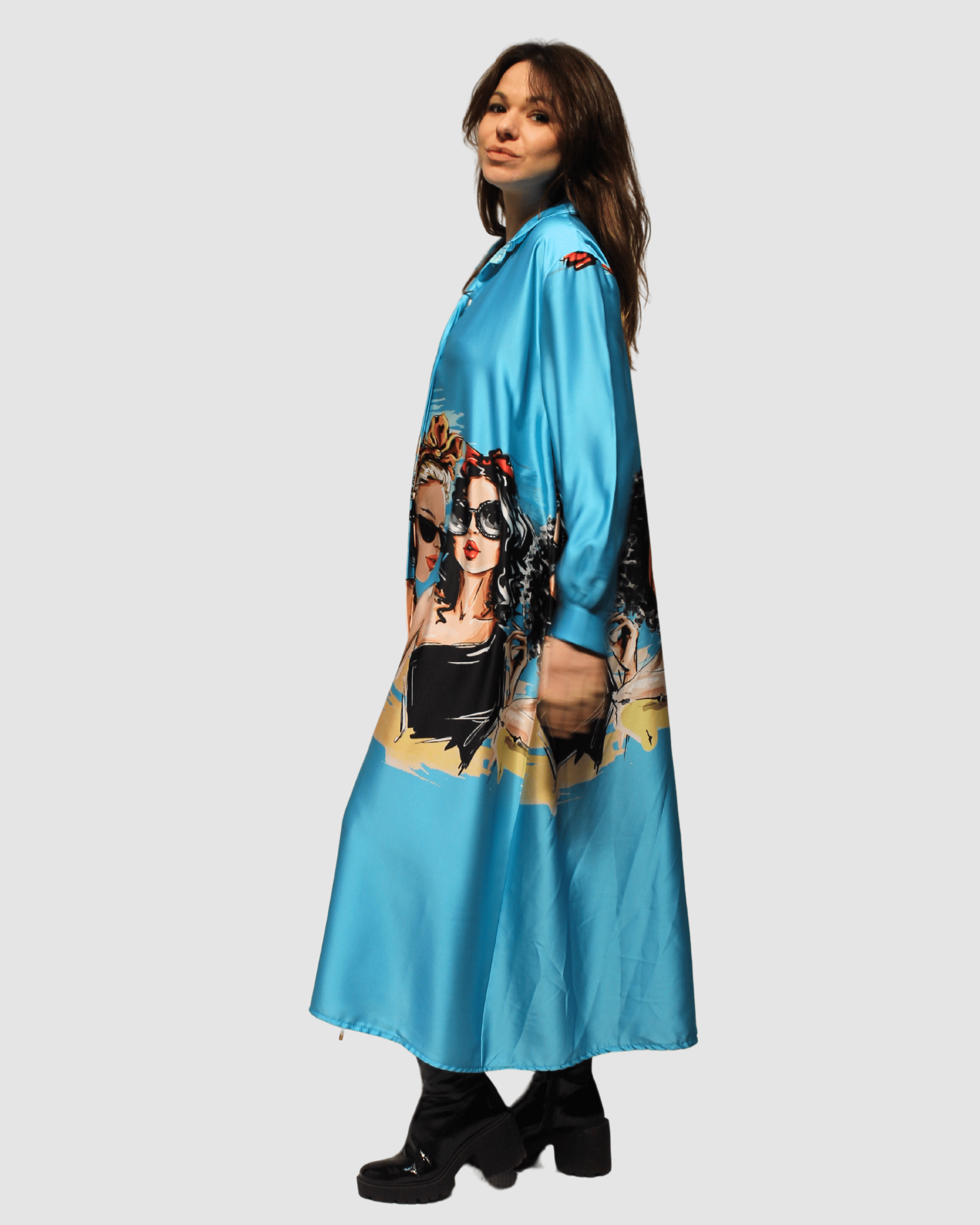 BanBat – Engroshandel Kjole - Dame – Satinskjortekjole med trykt mønster - REF: 3073615