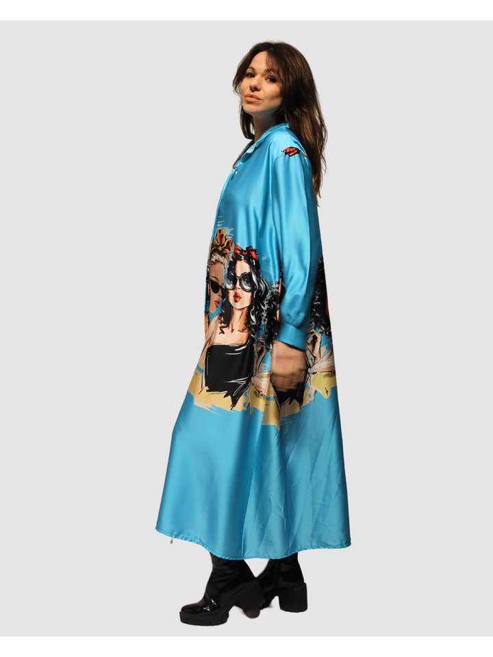 BanBat – wholesale Klänning - Dam – Satintryckt skjortklänning - REF: 3073615