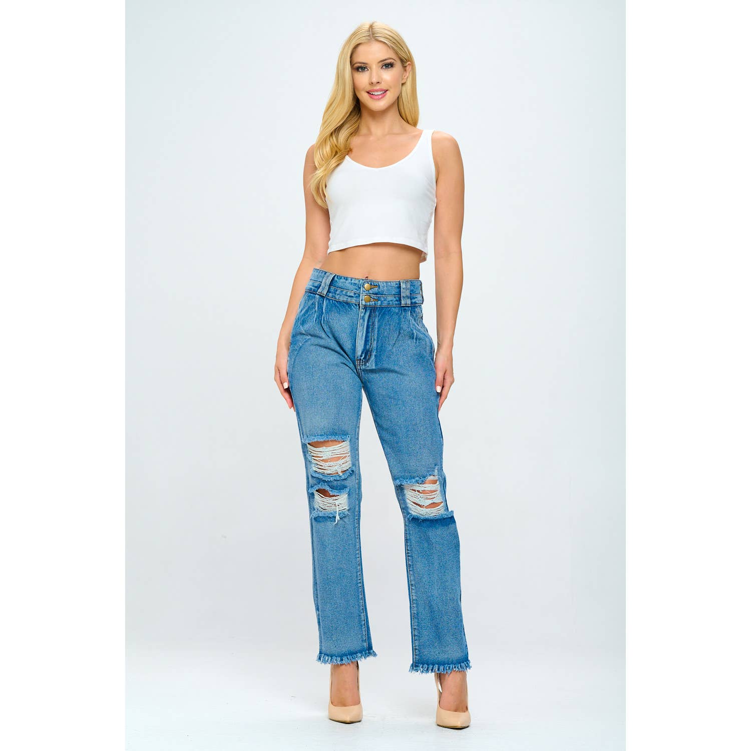 Blue Turtle - Wholesale Jeans - Women's - Fringe 90's High Rise Mom Jean Double Waistband Med DH21070