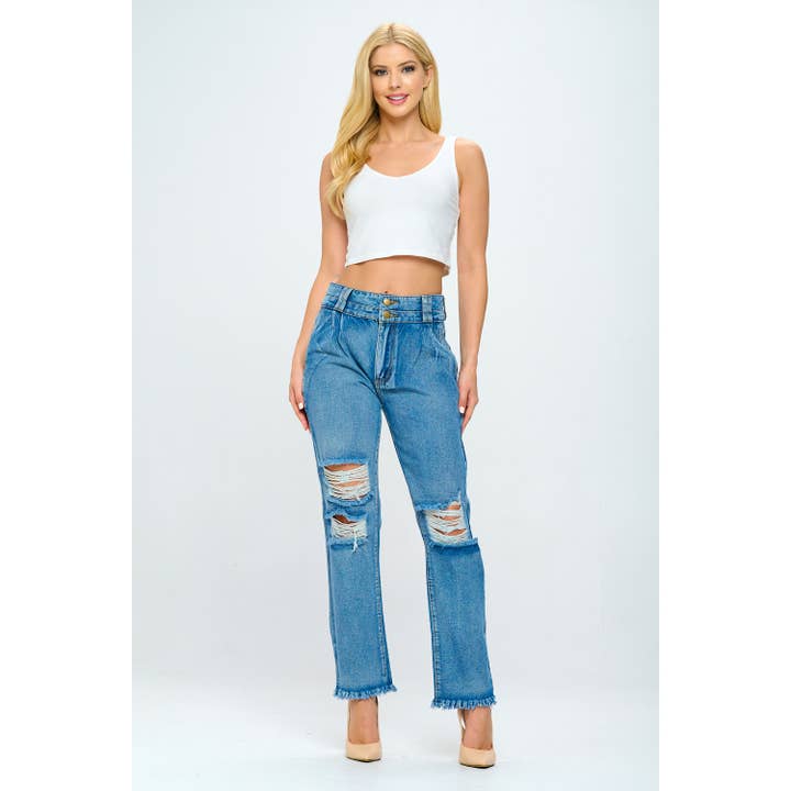 Blue Turtle - Wholesale Jeans – Women’s - Fringe 90's High Rise Mom Jean Double Waistband Med DH2107