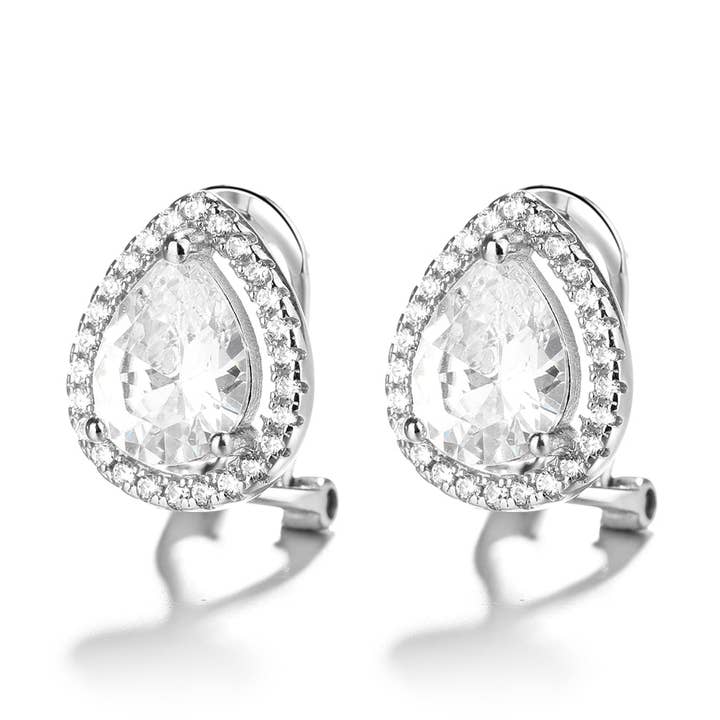 Sterling Silver Halo Teardrop Earrings with Crystals for wholesale by Amy and Annette