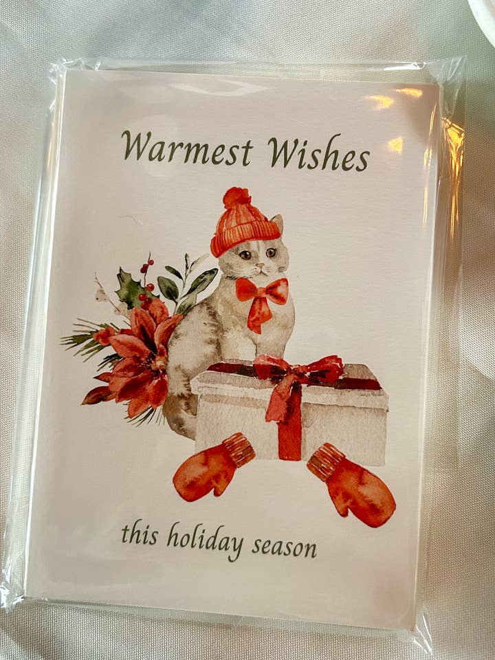 Regali per gatti natalizi, biglietto per mamma gatto, biglietto di auguri ad acquerello per gatti per la vendita all'ingrosso da parte di Collette Noel Design