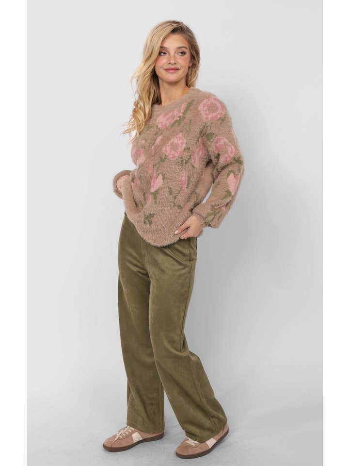 Sadie & Sage - Wholesale Knitted jumper – Women′s - Camila Eyelash Yarn Jacquard Pullover Sweater : TAUPE MULTI13