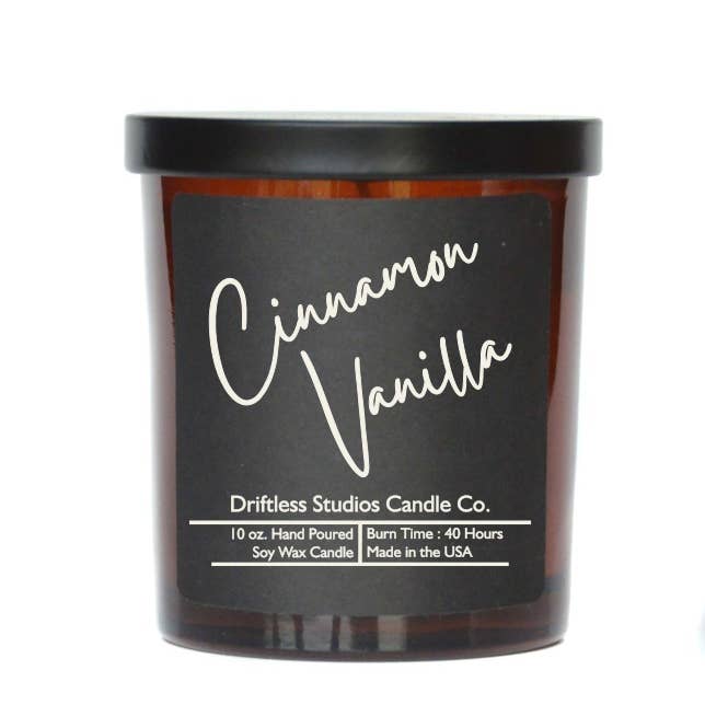 Driftless Studios - Wholesale Jar/Filled Candle - Cinnamon Vanilla Soy Candles - 10oz. Candle + Lid