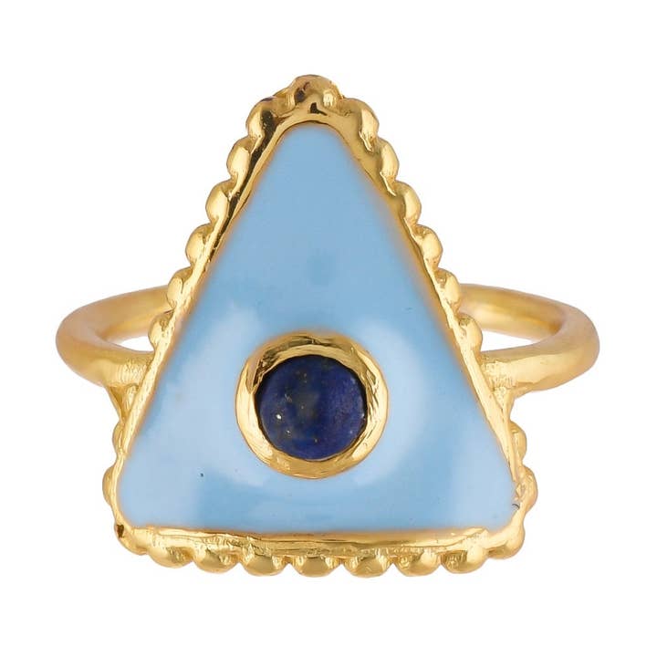 Lapis Lazuli Gold Plated Enamel Ring, Handcrafted Essentials for wholesale by Misteerious Seed