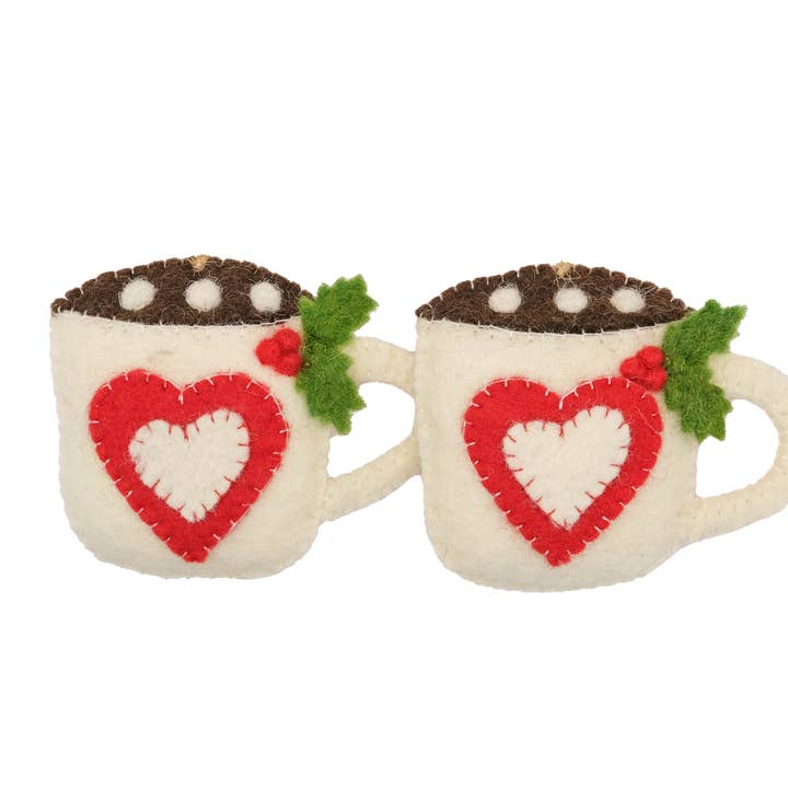 Taza de chocolate caliente y corazón de malvavisco, adorno navideño de fieltro, en forma de S para venta al por mayor de Global Groove Life