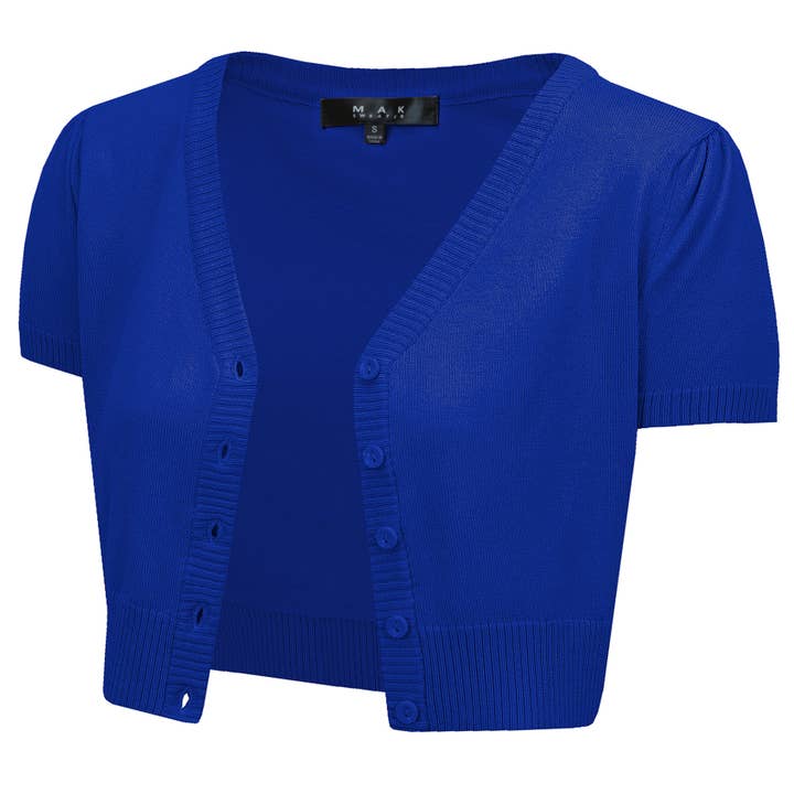 Mak - Vente Cardigan – femme - Cardigan boléro court à manches courtes bouffantes et col en V HB213747