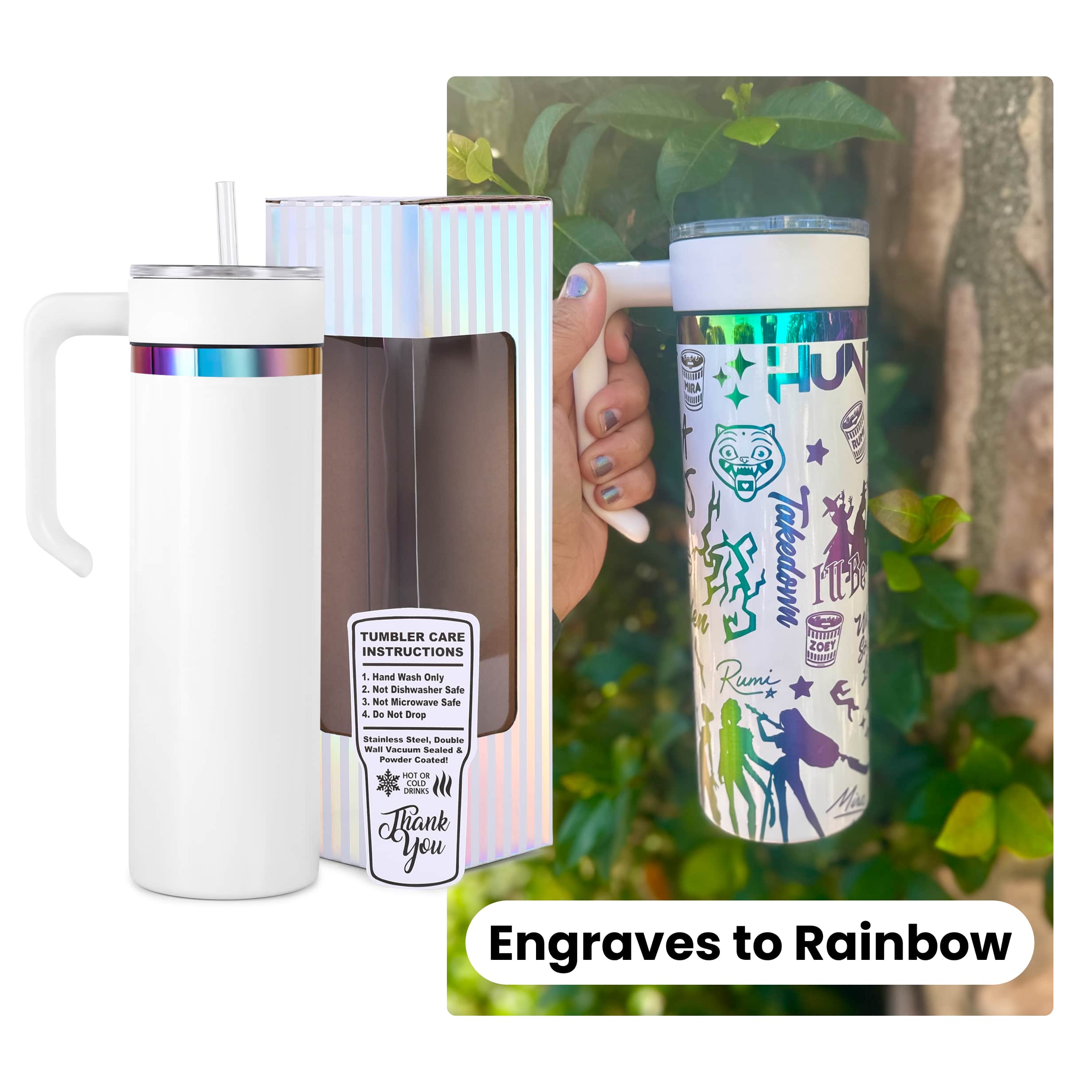 MakerFlo - Wholesale Insulated mug/tumbler - 20oz Skinny Rainbow3