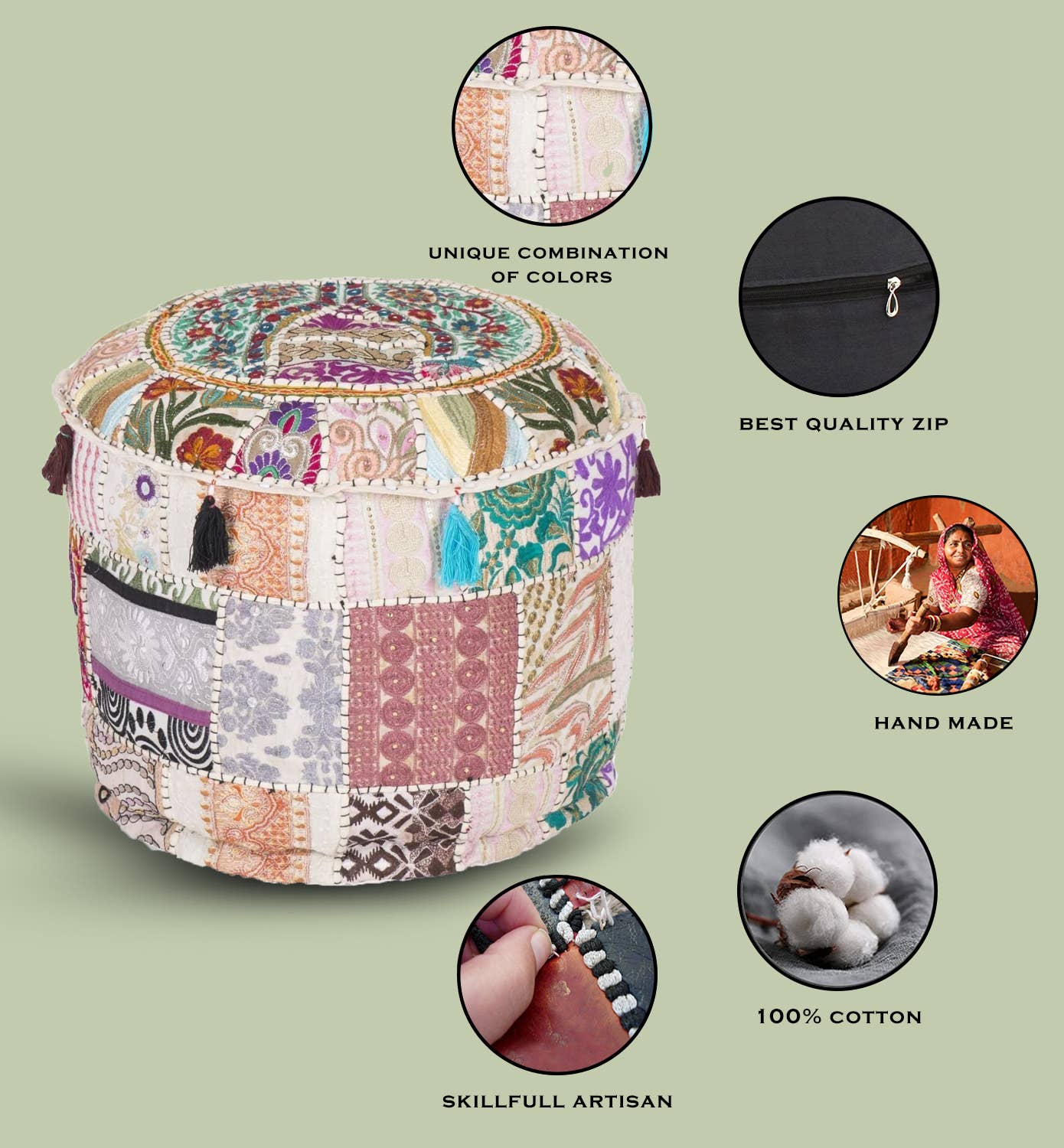 Aakriti Inc. - Wholesale Pouf - Aakriti Gallery Indian Pouf Footstool Ethnic Pouf Cover55