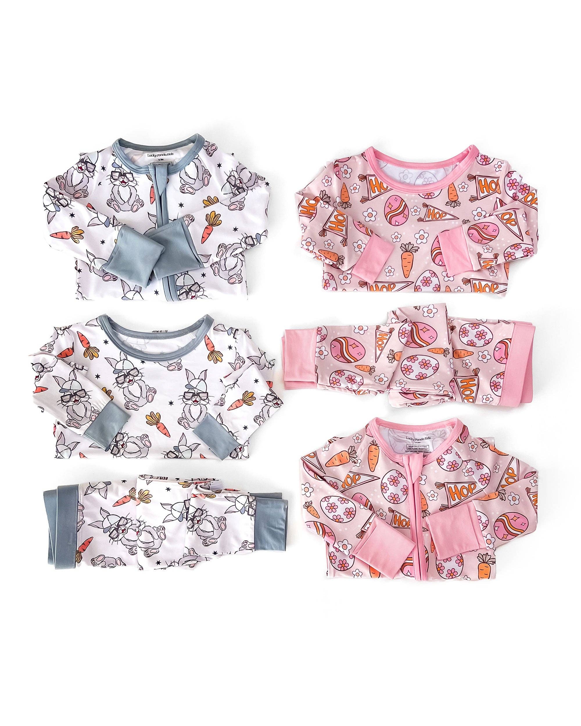 Lucky Panda Kids - Wholesale Top & Pant Set - Baby - Bamboo Baby Zip Romper | Easter Hop12