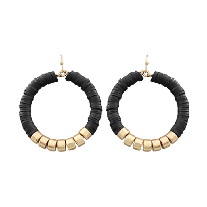 Black & Gold Closed Circle Hoop Earrings | Clay Disc Earring for wholesale by Pierce + Hide