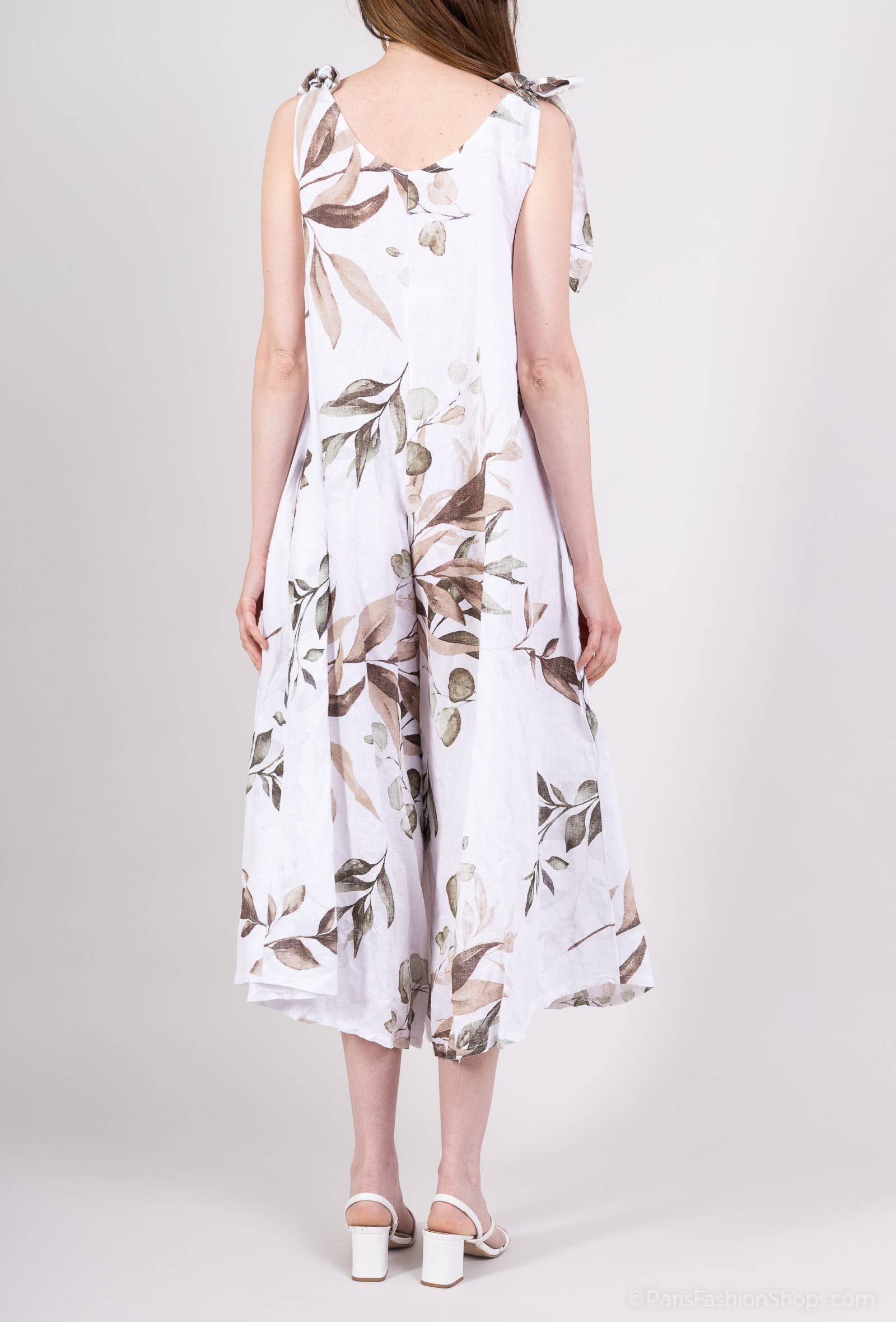 L'Emotion - Vendita all'ingrosso Tuta intera - Donna - Tuta in lino 100% con motivo floreale e spalline annodate3