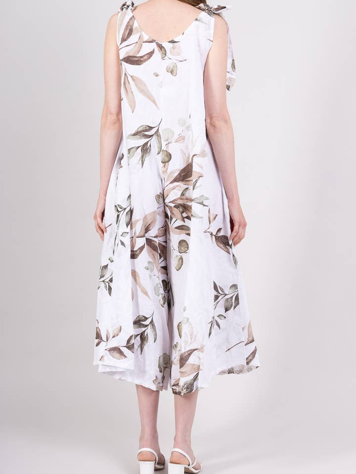 L'Emotion - Vendita all'ingrosso Tuta intera - Donna - Tuta in lino 100% con motivo floreale e spalline annodate3