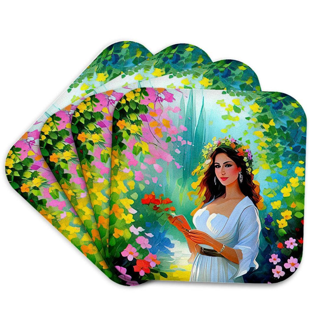 3dRose - Wholesale Coasters - 3dRose, Pretty Young Woman In The Garden With A Book In Her Hands Gift, Coaster7