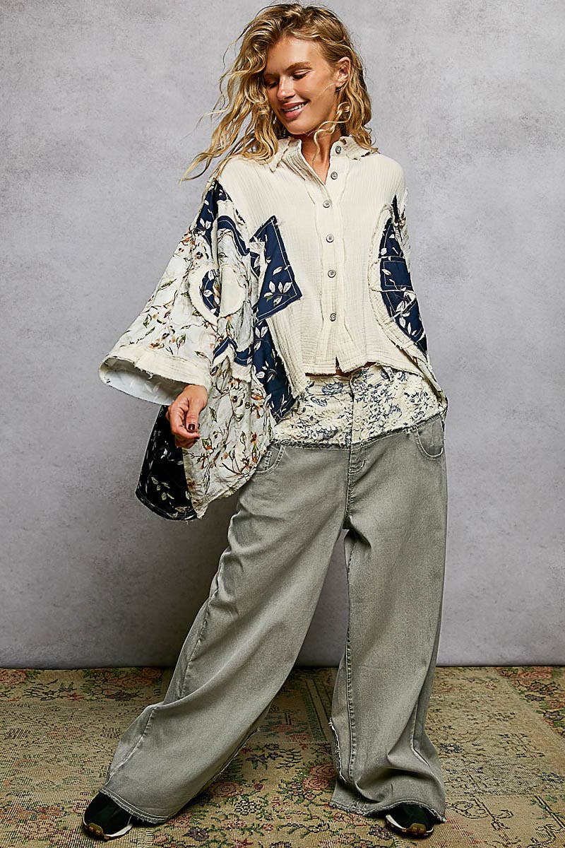 Pol Clothing - Wholesale Button Down Shirt - Women's - 3/4 sleeve roomy fit floral printed shirt top17