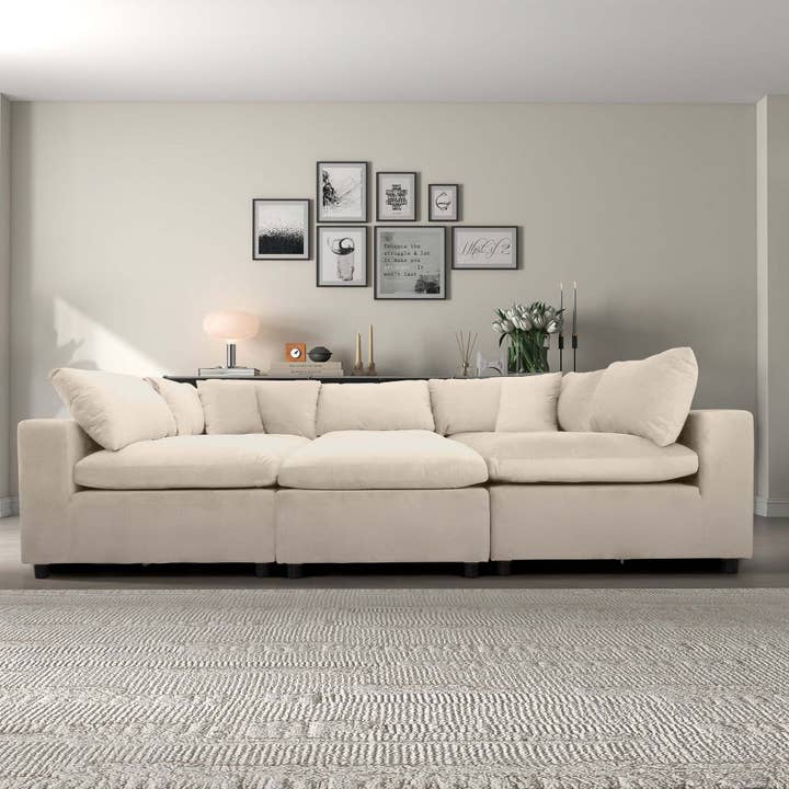 HOMYCASA DESIGN INC - Wholesale Sofa - Ivory Velvet Modular Sectional Sofa with Reversible Chaise