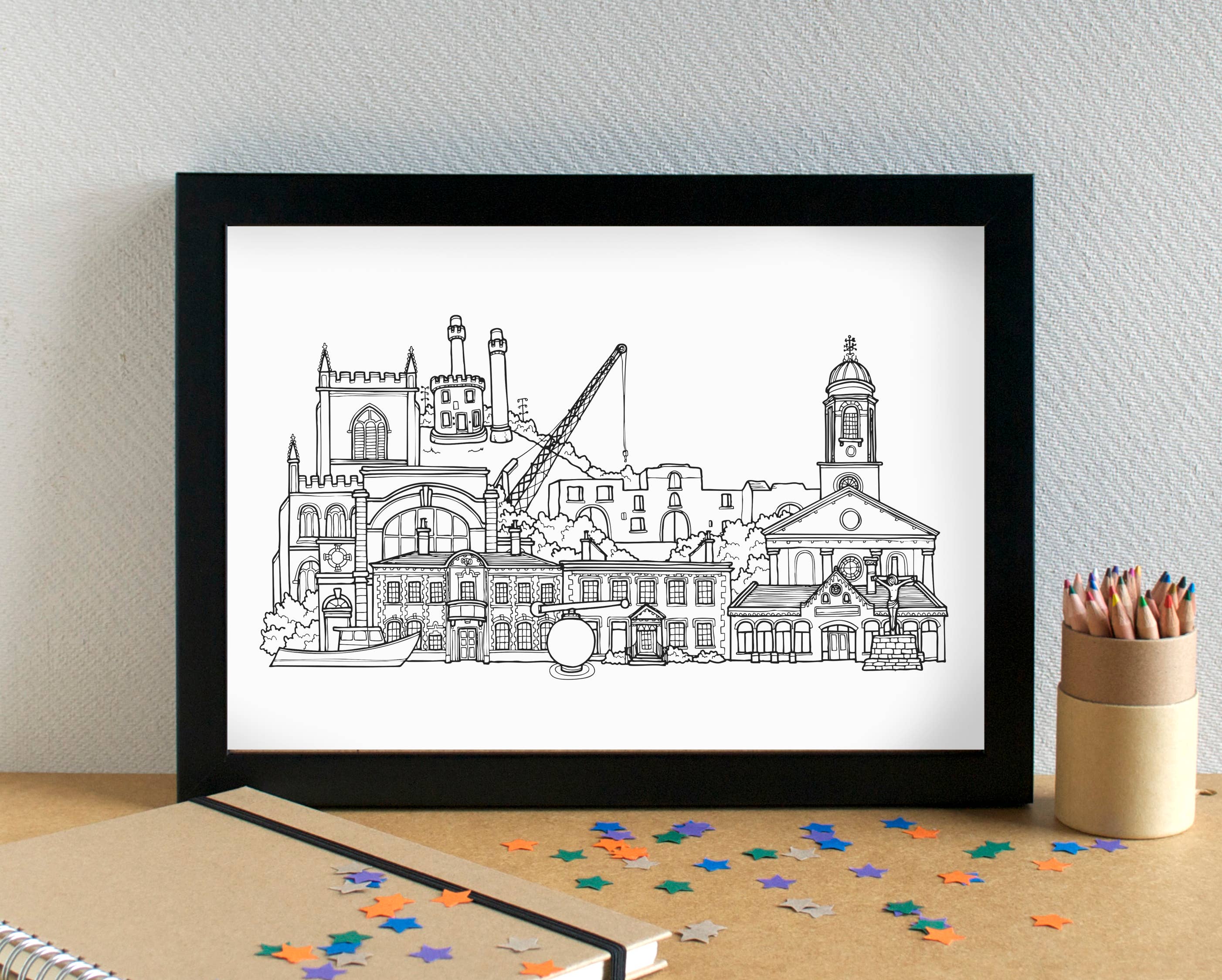 Becka Griffin Illustration - Wholesale Art Print - Workington Skyline Landmarks Art Print - unframed1