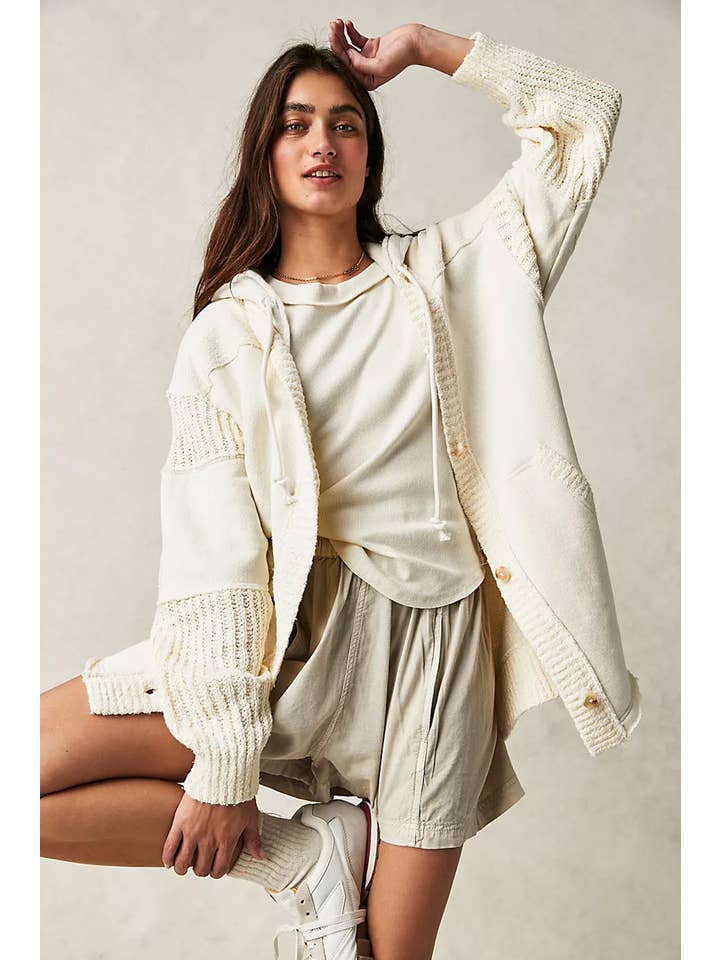 Lovesoft - Wholesale Coat - Women's - Contrast Knit Patchwork Hooded Functional Coat