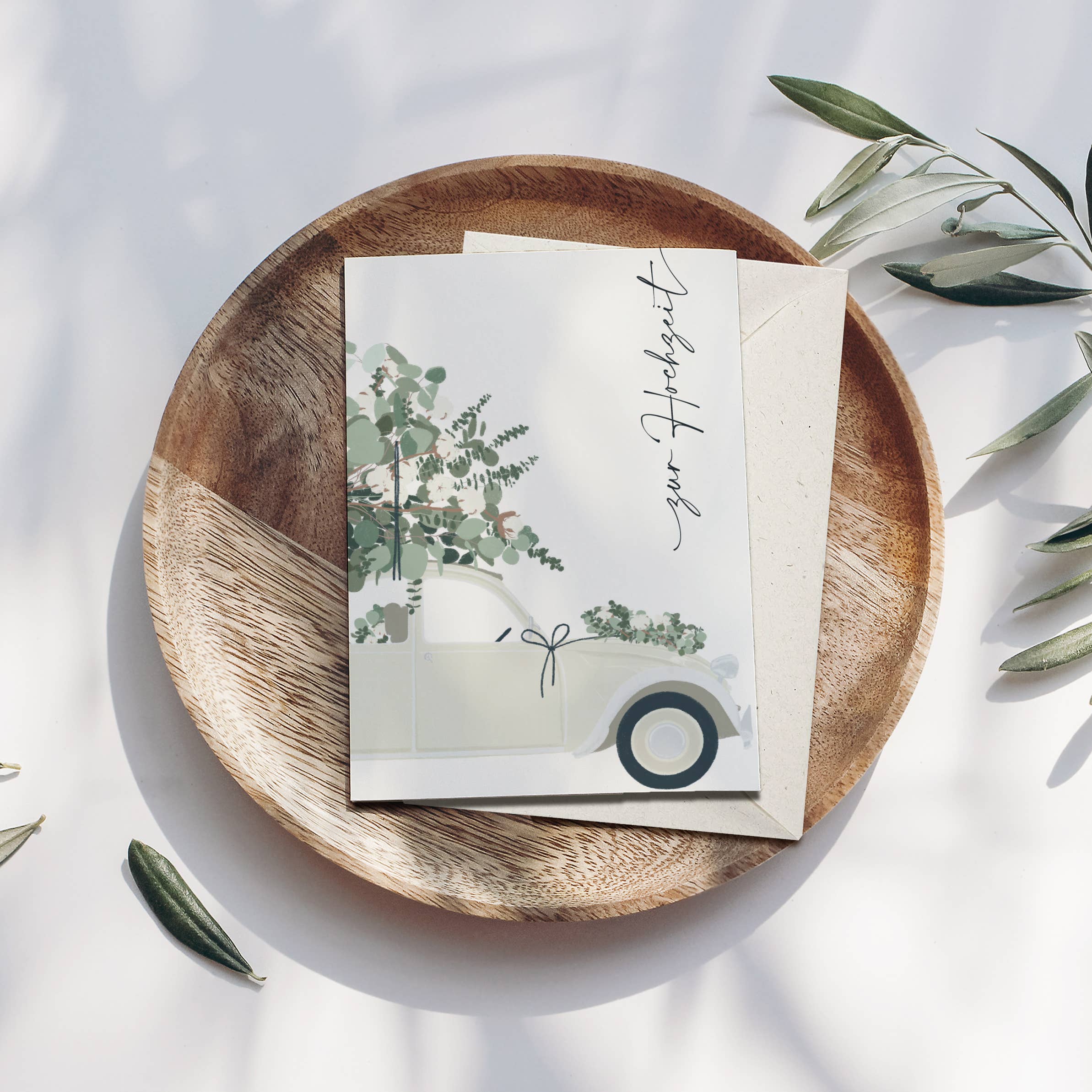 Wildblumen Atelier - Wholesale Wedding Card - Folding card for wedding car cream eucalyptus, FSC paper1