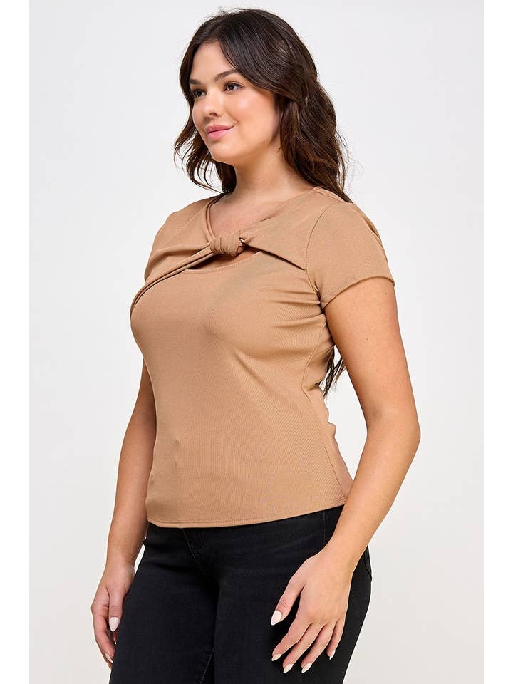 Haute Fox Plus Size & Contemporary – wholesale Knit top – Women's – Plus Size Asymmetrical Cut Out Short Sleeve Top JK18676-T1