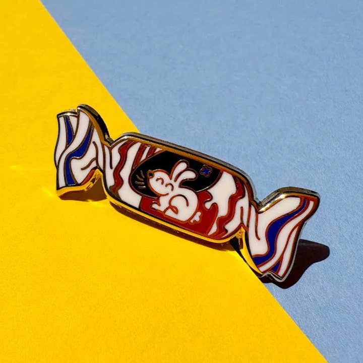 Painting With James - Wholesale Lapel Pin/Button - White Rabbit Candy Enamel Pin1