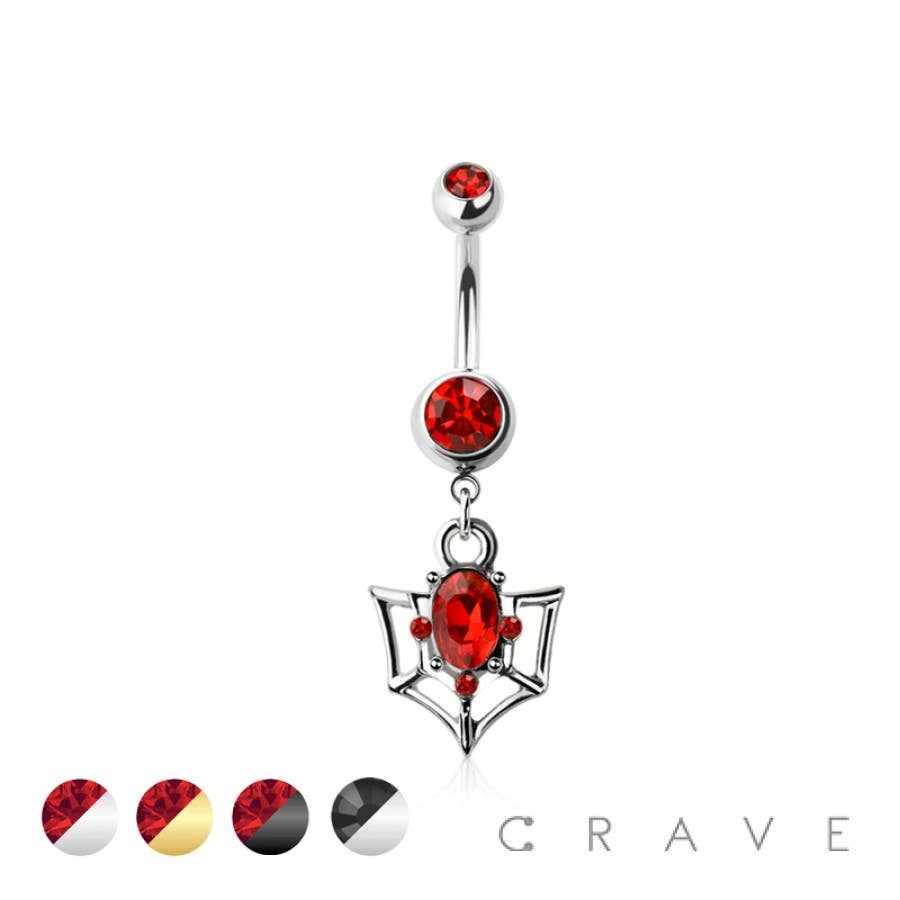 CRAVE - Wholesale Belly Ring - 316L SURGICAL STEEL MULTI CZ WEB WING DANGLE BELLY BUTTON1