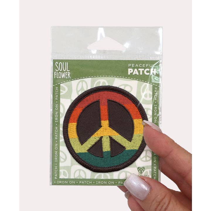 Soul Flower - Wholesale Patch - Rainbow Peace Sign Iron-On Patch - Hippy Boho Retro Patches