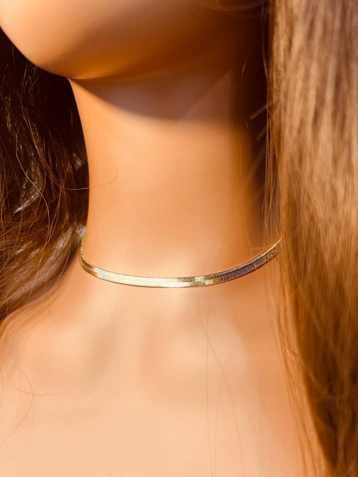 Gold Filled 4mm Herringbone Necklace | Sleek Chain Jewelry for wholesale by Haus of Monogram
