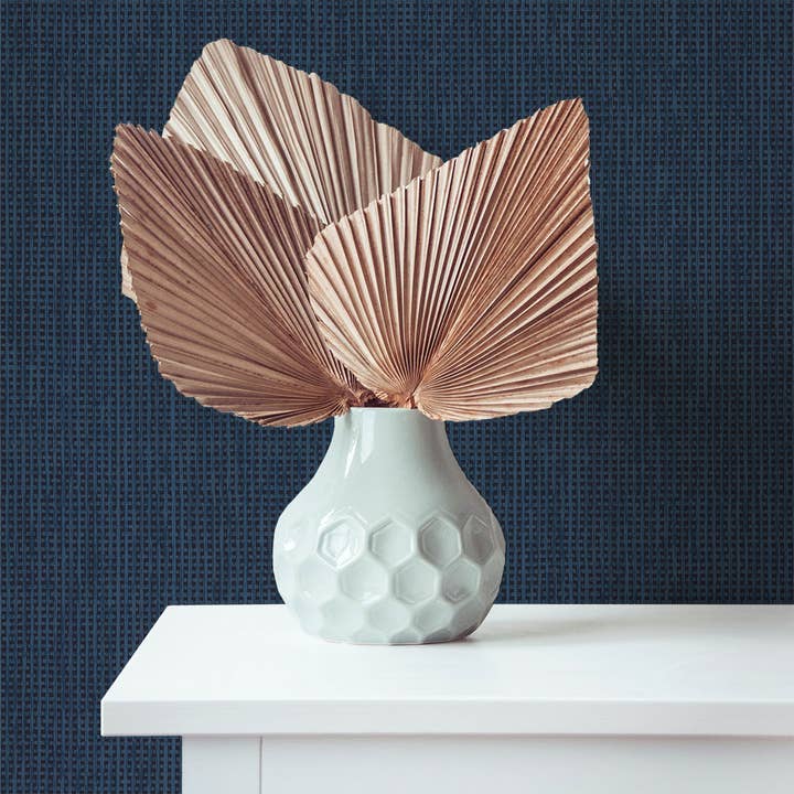 Textured Rattan Navy Peel and Stick Wallpaper for wholesale on Faire