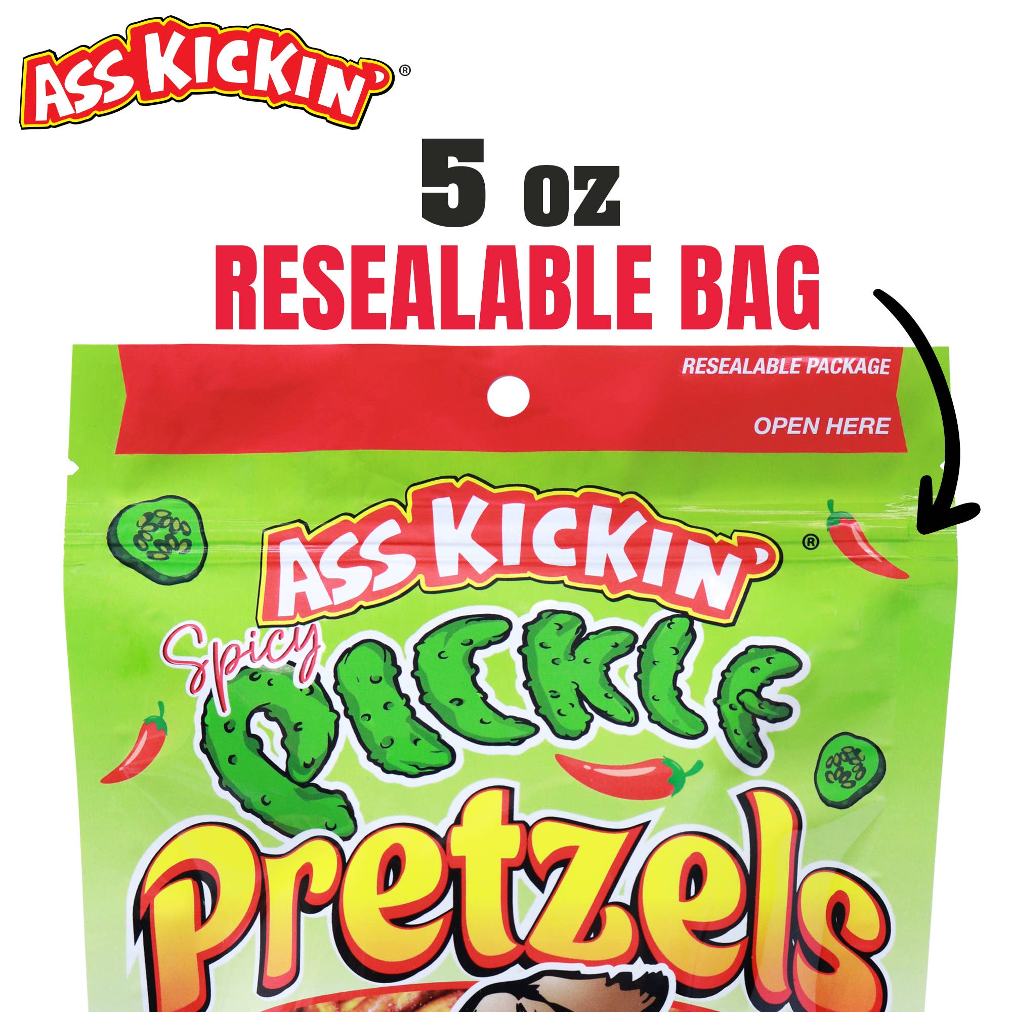 Southwest Specialty Food - Wholesale Pretzels - Ass Kickin' Spicy Pickle Pretzels, 5 oz Resealable Bags1