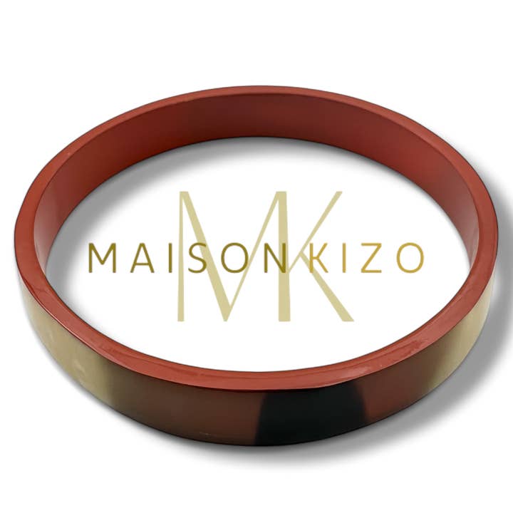 Lacquered buffalo horn bangle Width 1cm Terracotta for wholesale by MAISON KIZO