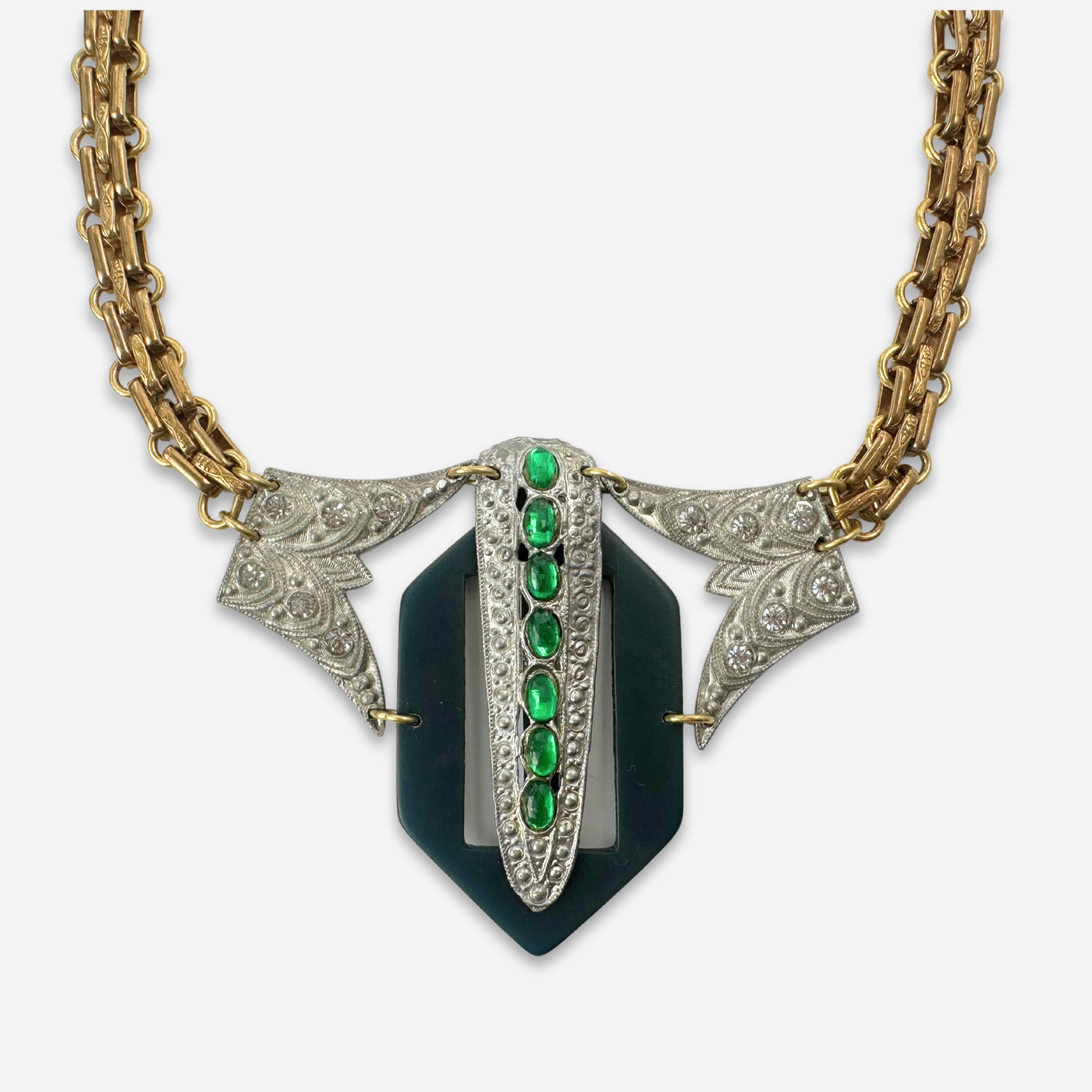 Lulu’s Petals - Wholesale Pendant/Charm Necklace - Refashioned vintage clear and green rhinestone assemblage statement necklace1