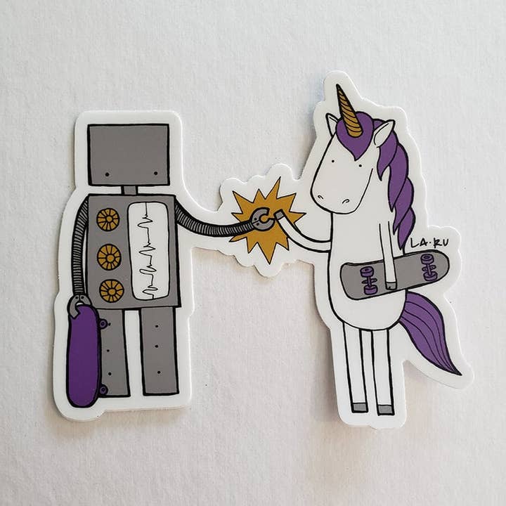 Robot and Unicorn Vinyl Sticker for wholesale by La Ru