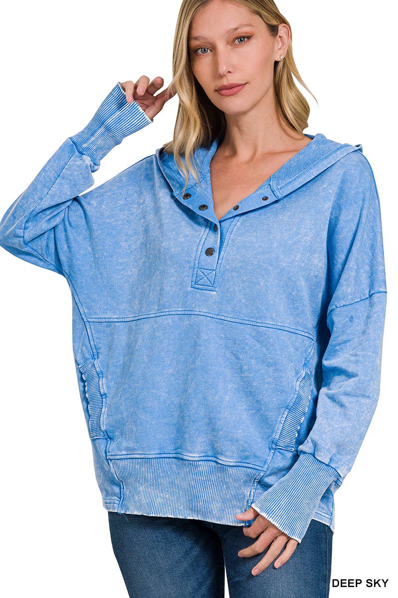 42POPS - Vente Sweat à capuche – femme - Sweat à capuche en molleton français délavé à l'acide avec poche kangourou.1