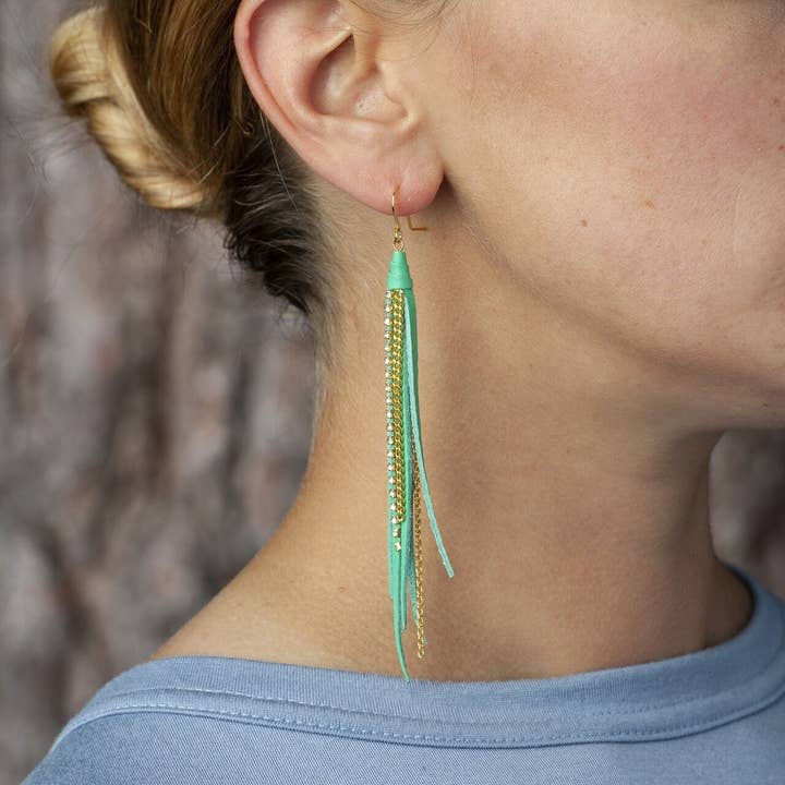 Tassel Earrings In Turquoise for wholesale by Presh