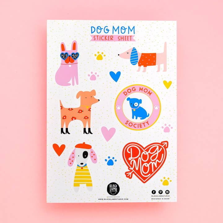 Feuille d'autocollant chien maman pour la vente par Black Lamb Studio