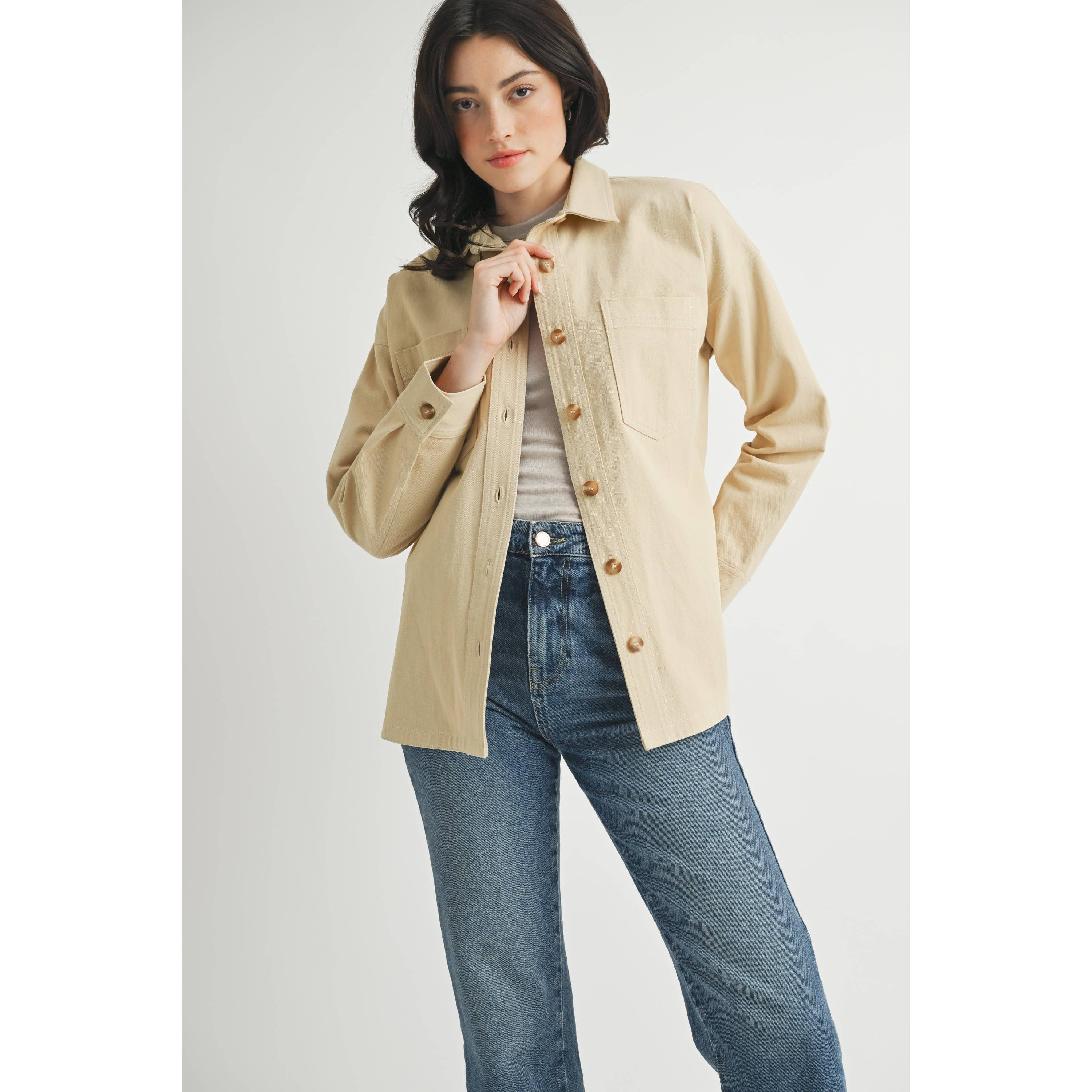 SAND COTTON TWILL SHIRT JACKET for wholesale on Faire7