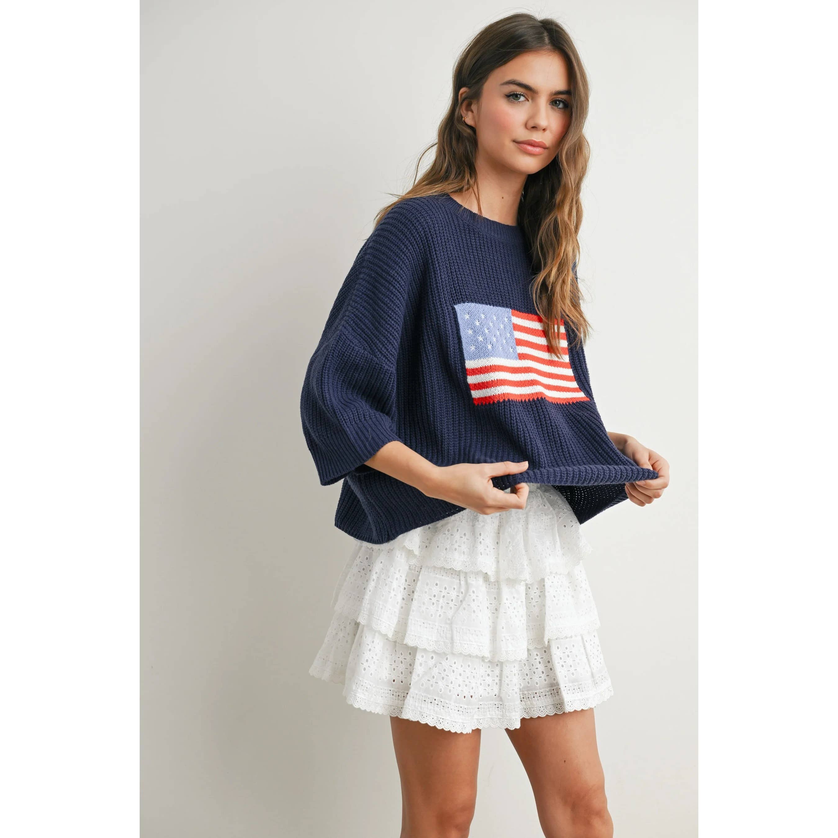 Apolline - Wholesale Knit Sweater - Women's - Patriotic Flag Print Knit Sweater for Bold Style and Comfort16