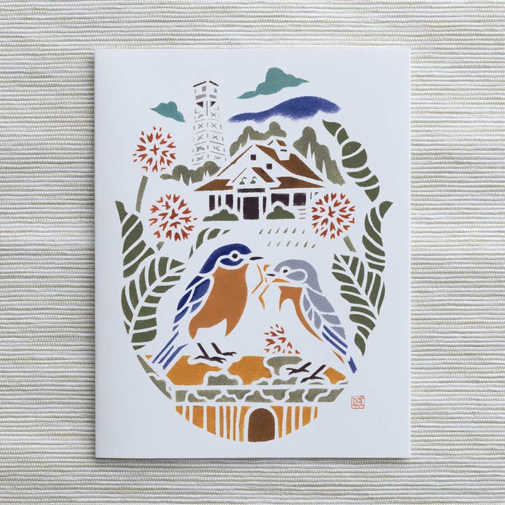 A2 Card: Eastern Bluebird at Catskill Visitor Center for wholesale by Mayuko Fujino Bird & Nature Art